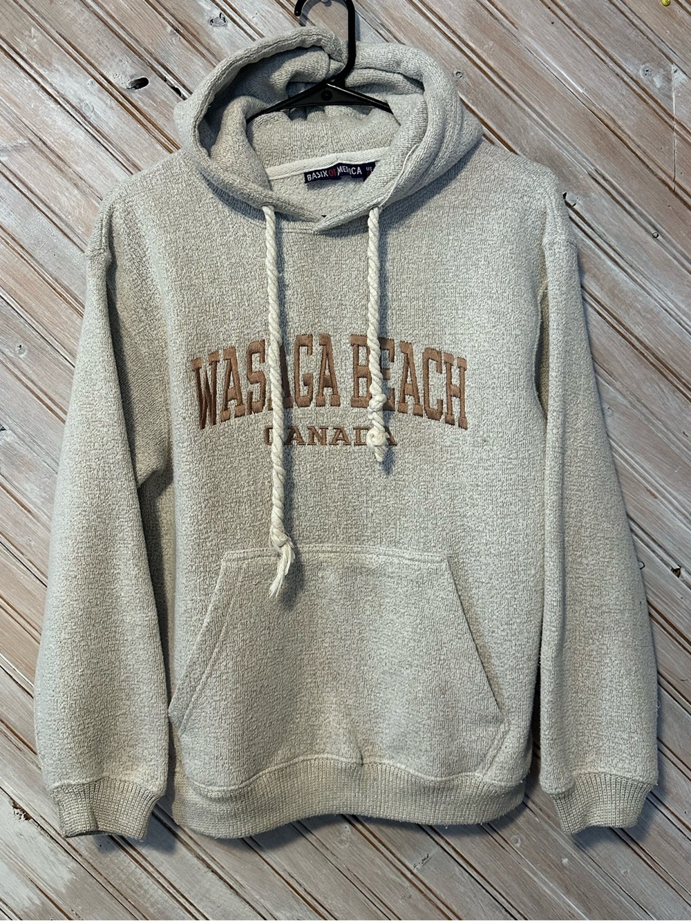 Wasaga Beach Cream Tan Embroidered Knitwear Pullover Hoodie Sweater